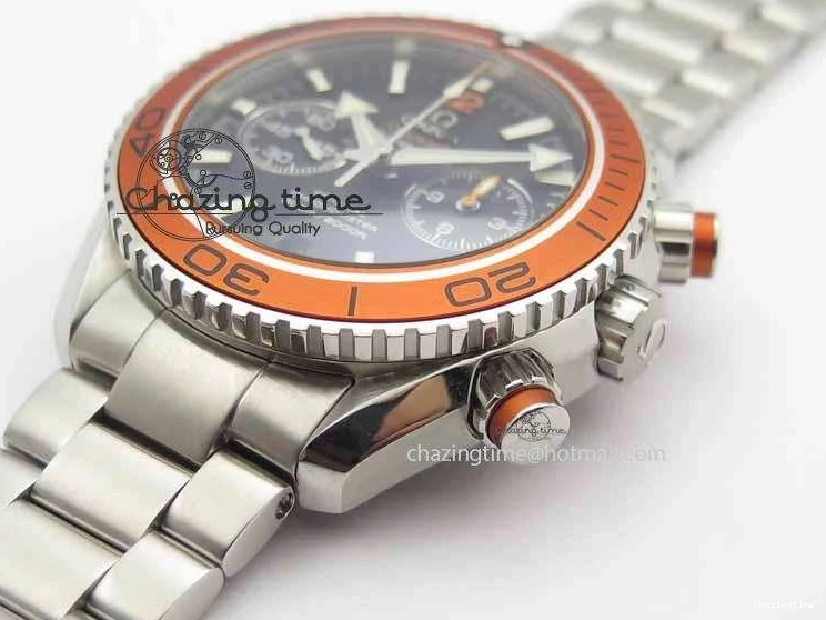 0110 Sophisticated Planet Ocean Master Chronometer Chrono SS OM 1:1 Best Edition Orange On SS Bracelet A 8156